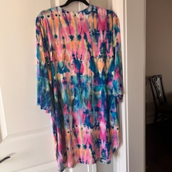 Honeyme Kimono Robe Tie Dye Women's Large Vibrant Lounge Bathing Suit Coverup - Picture 8 of 12